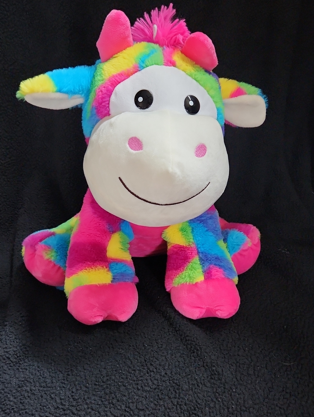 Colourful Plush Rainbow Cow Stuffed Animal - Pink Multicolor Cuddle Toy